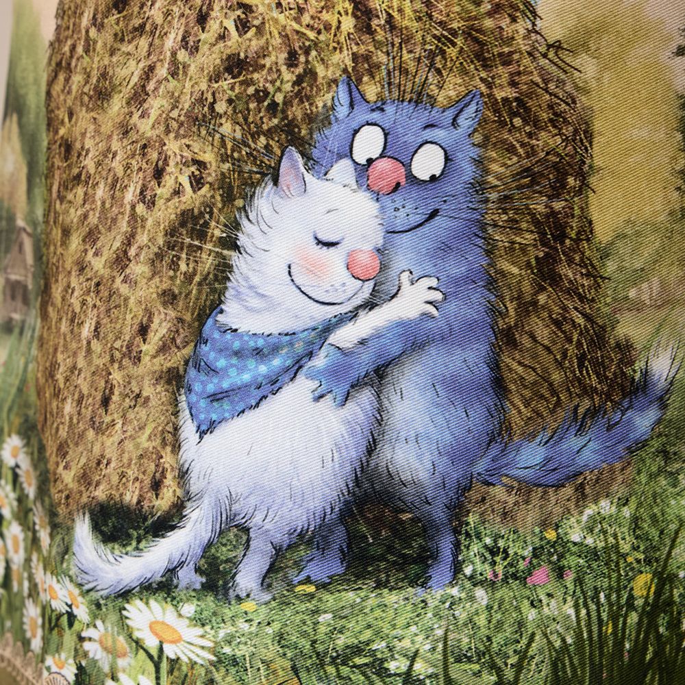 ФАРТУК "СИНИЕ КОТЫ. ПРО ЛЮБОВЬ", 100% ХЛОПОК,ТВИЛ, БЕЖ