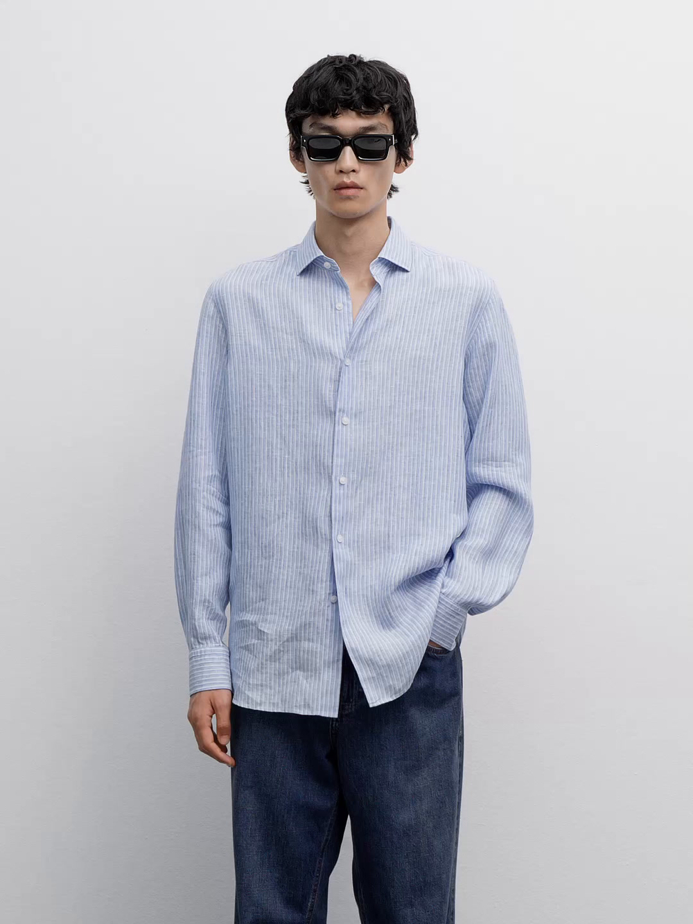 Massimo Dutti Рубашка в полоску, небесно-голубой