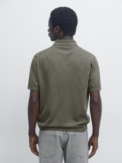 Massimo Dutti Поло из 100% хлопка, пыльно-зеленый