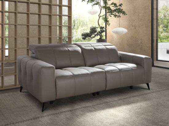 3-местный диван с реклайнером из серой кожи модель 6210