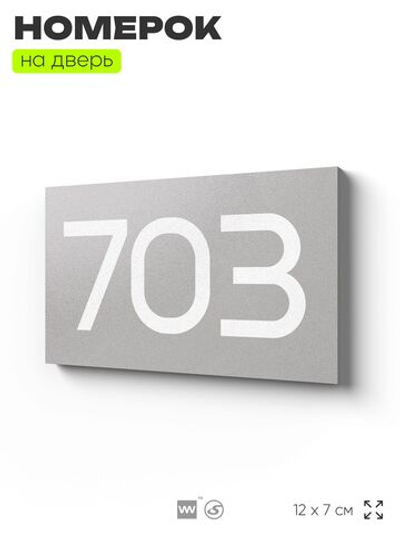 Номер на дверь 703, табличка на дверь для офиса, квартиры, кабинета, аудитории, склада, серая 120х70 мм, Айдентика Технолоджи