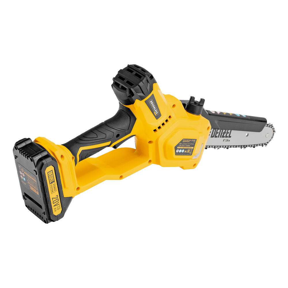 Цепная мини-пила аккумуляторная бесщет., СCS-200BL, шина 200 мм, Li-Ion, 20 В, // Denzel