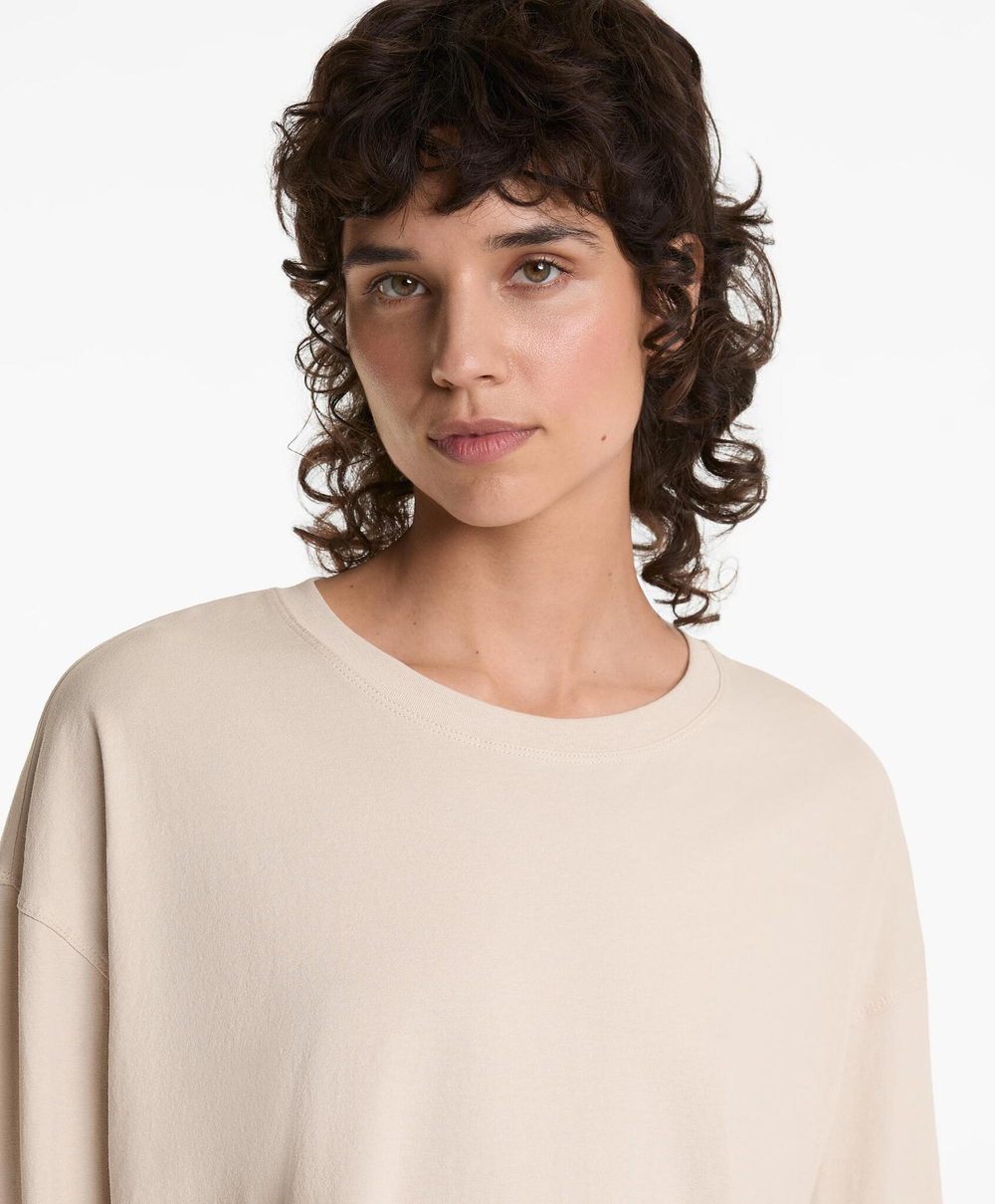 Oysho Длинная футболка из смесового хлопка, овсяный