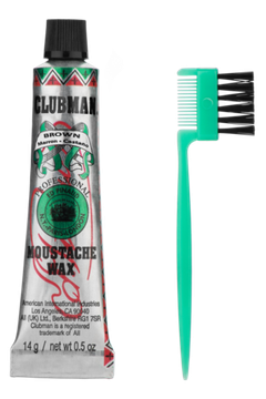 Clubman Moustache Wax Brown Воск для укладки и подкрашивания бороды с щеточкой (коричневый), 15 мл