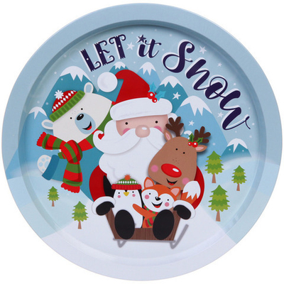 Поднос жестяной 32см «Санта и ззопарк»
