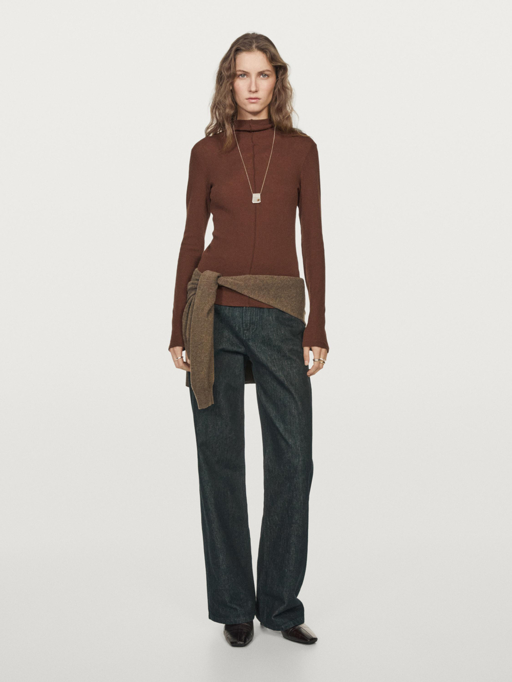 Massimo Dutti Massimo Dutti Футболка с длинными рукавами и декоративными швами, коричневый