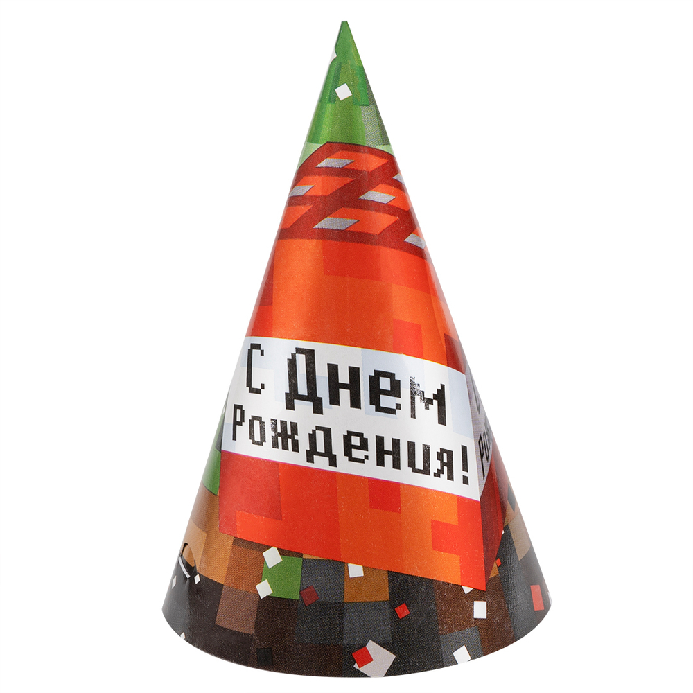 Купить праздничные колпаки на голову пиксели МайнКрафт 6 шт