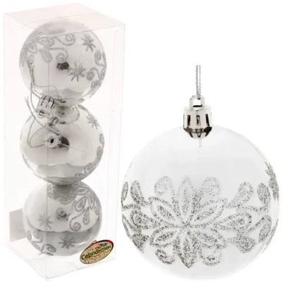 Новогодние шары 7см (набор 3 шт) «Павлиний хвост», серебро