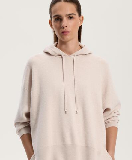 Oysho Длинный вязаный джемпер с капюшоном, каменный