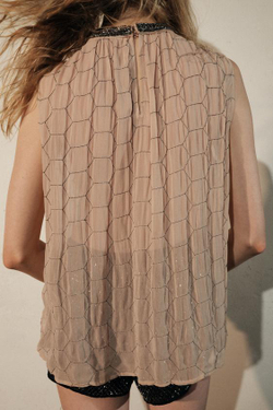 ZARA ТОП С ЦВЕТОЧНОЙ ВЫШИВКОЙ — ZW COLLECTION, БЕЖЕВЫЙ