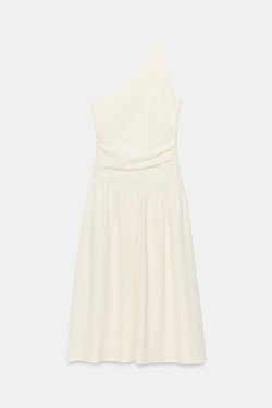 ZARA ПЛАТЬЕ АСИММЕТРИЧНОГО КРОЯ, ЭКРЮ