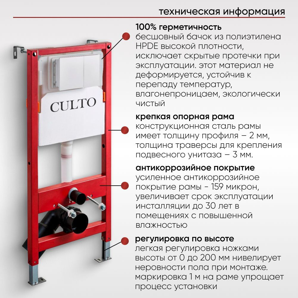 Инсталляция пневматическая CULTO SPRING v20, серая (gun metall) кнопка