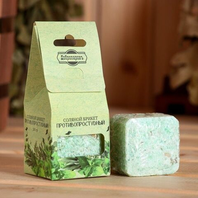Соляной брикет-куб «Противопростудный» с ароматом эвкалипта, шалфея и мяты - 200 гр. (Цвет: не задано)