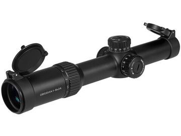 Прицел Gaut  Obsidian 1-8x24, сетка X2, оптоволоконная подсветка (точка), 30мм, поправки 1/2 МОА, IPX7, ударная стойкость-ускорение 1000g, 512г