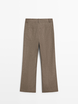 Massimo Dutti Укороченные брюки клеш из льна, кротово-коричневый