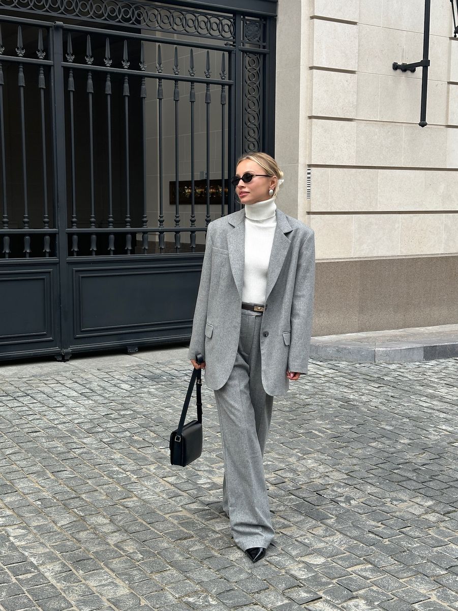 Жакет из шерсти однобортный светло-серый