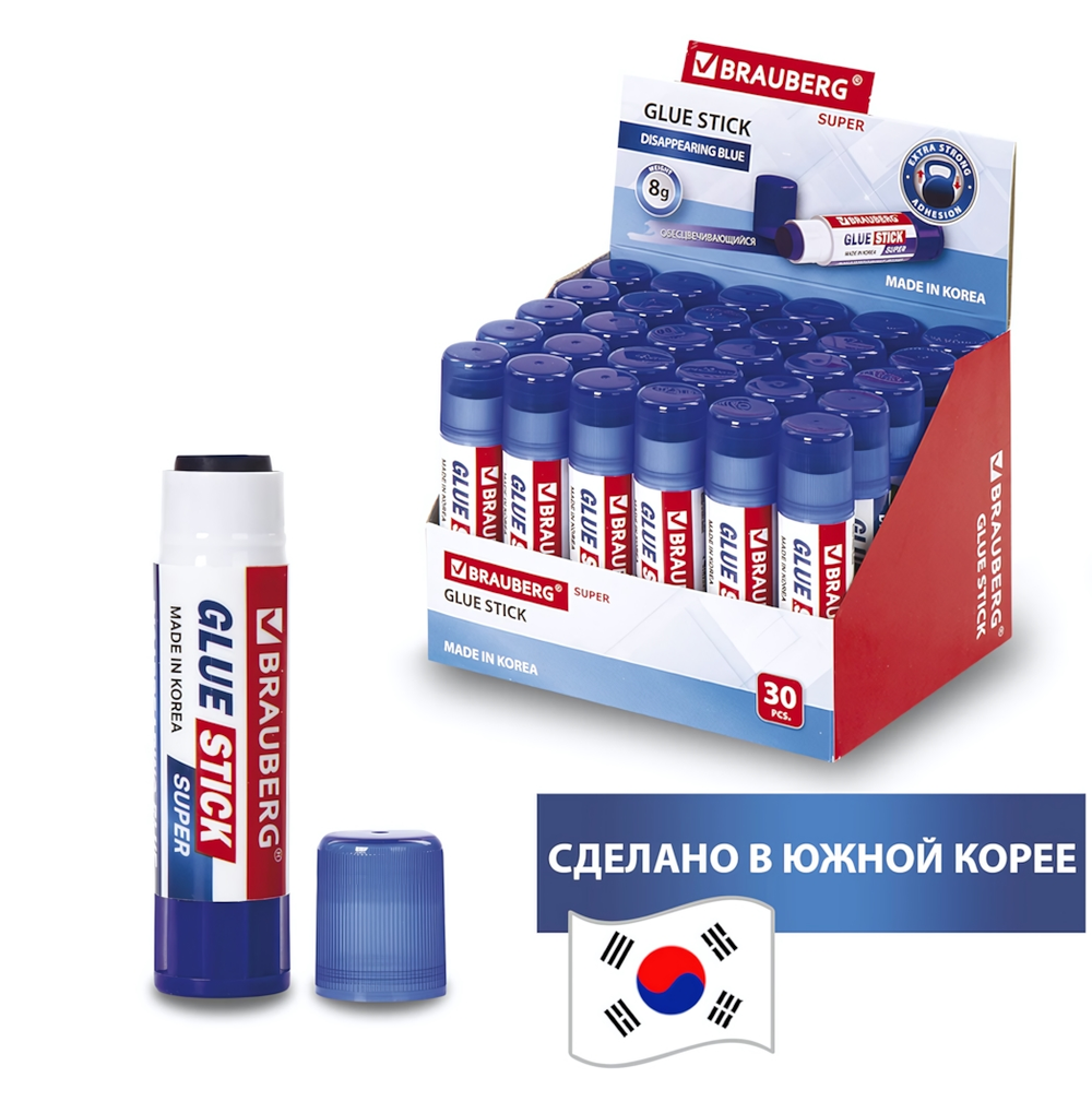 Клей-карандаш 8г. обесцвечивающийся после высыхания, Южная Корея (BRAUBERG)