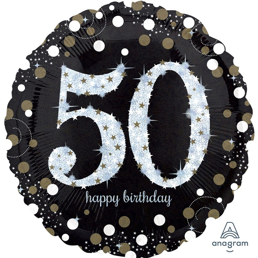 Фольгированная фигура, круг, HB Sparkling Birthday 50 gold S55,18"/46СМ