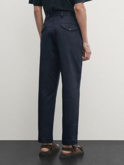 Massimo Dutti Брюки чинос из хлопкового льна, темно-синий