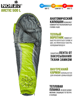 Мешок-кокон спальный Norfin ARCTIC 500 L (молния слева)