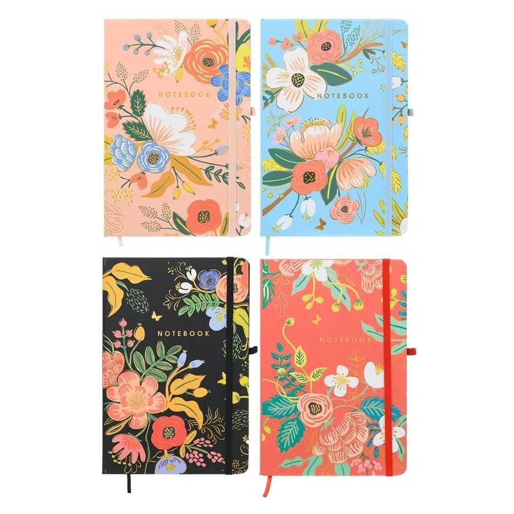 Записная книжка Basir на резинке, формат А5, серия "ЦВЕТЫ", цветная обложка, 21*14 см, 80 листов, 4 цвета ассорти