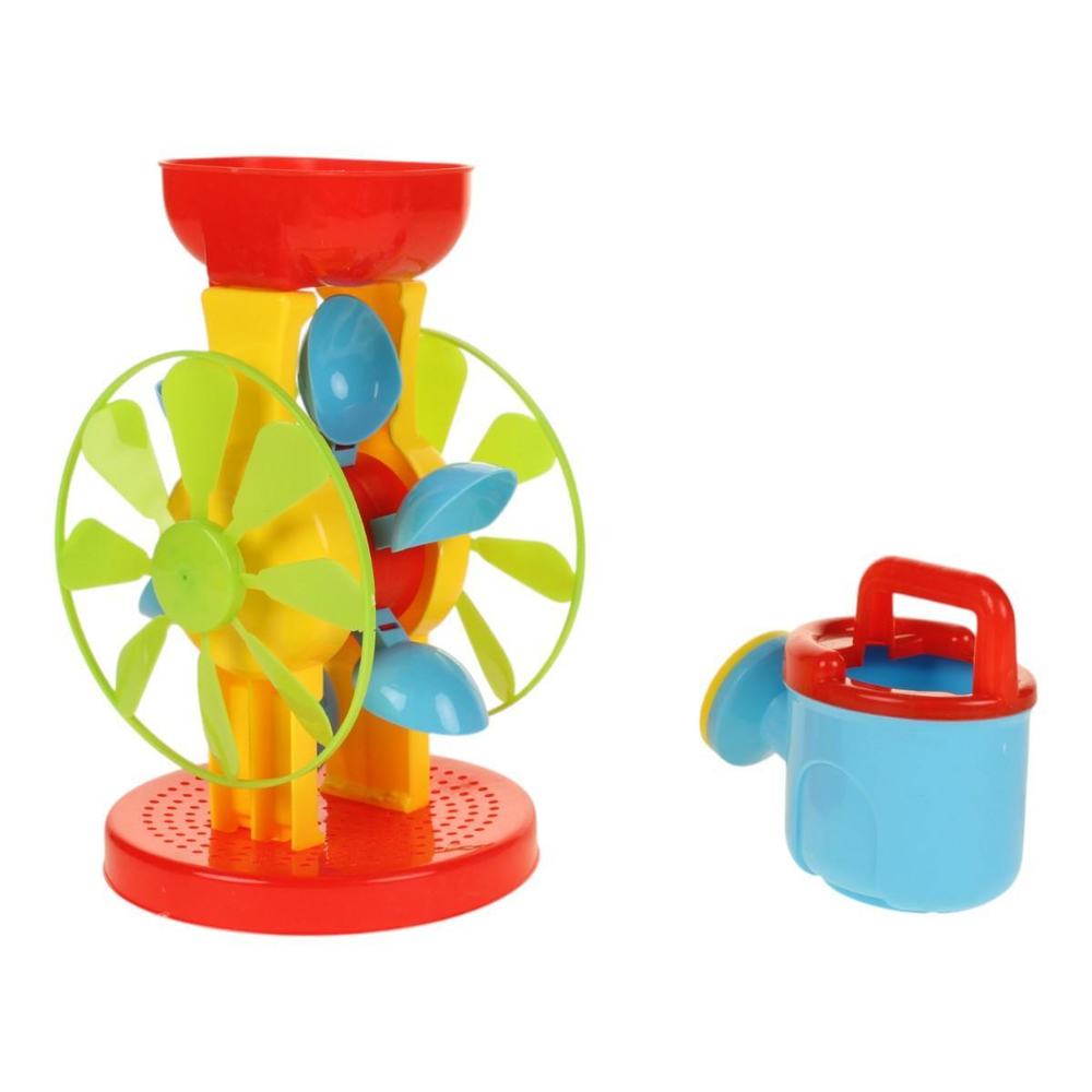 Набор для игры в песок с мельницей (6 предметов) лейка, 4 формочки, сетка C29