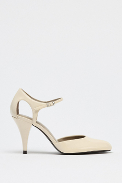 ZARA ТУФЛИ НА ВЫСОКОМ КАБЛУКЕ С РЕМЕШКОМ, ЭКРЮ