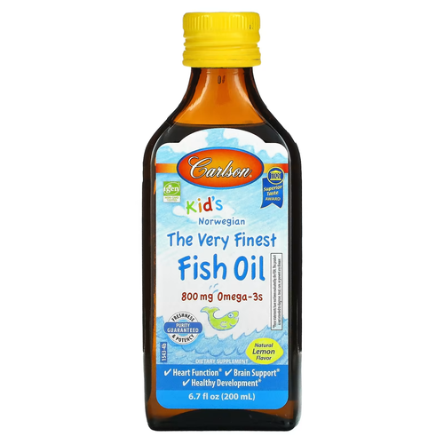 Carlson Kids The Very Finest Fish Oil 800mg Omega-3 200ml Natural Lemon Flavor (омега 3 жидкая)
