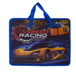 Папка с ручками 1 отделение, А4 265х335х90мм, Alingar, пластик, ручки тесьма, дизайн с двух сторон, молния сверху, "Speed Racing"