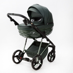 Детская универсальная коляска Adamex Quantum SuperStar Q-STAR140 (2в1) Тёмно-зеленая экокожа, хром