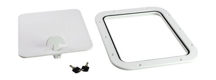 Люк смотровой с замком 306 х 356 мм съемная крышка с замком, белый