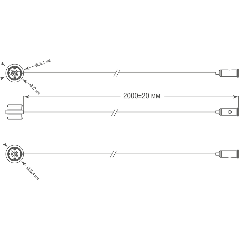 Токопроводящий прямой коннектор с подвесом и кабелем питания длиной 2000мм,  с потолочным креплением