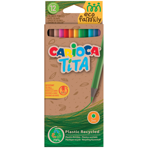 Карандаши цветные пластиковые Carioca "Tita. EcoFamily", 12цв., заточен., картон, европодвес 43097