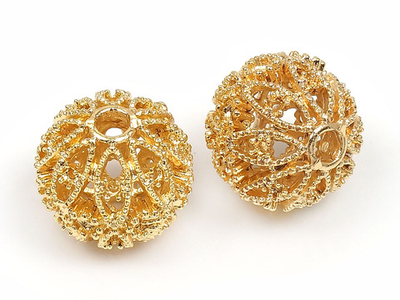 203819-з Бусина кружевная 12мм, позолота