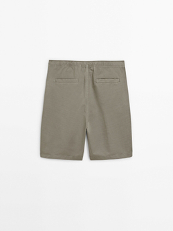 Massimo Dutti Шорты из хлопка и льна на шнурках, коричневый