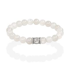 Браслет Денежный импульс из натурального лунного камня с руной Феху из мельхиора