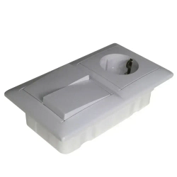 Блок Выключатель двухклавишный + розетка с заземлением скрытой установки BYLECTRICA СветоПрибор серия СТИЛЬ, белый, 2В-РЦ-693