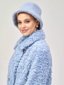 Шуба из шерсти мериноса чебурашка, голубая, SilverFox