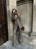 Жакет приталенный в клетку, Кофейный