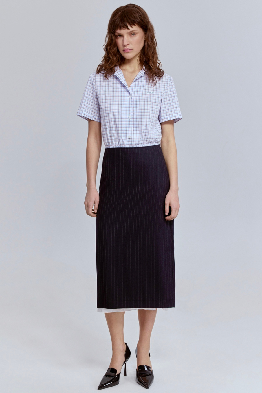 Юбка в полоску из шерсти с контрастной подкладкой