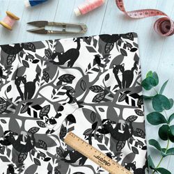 Ткань шифон чёрные коты на серых деревьях