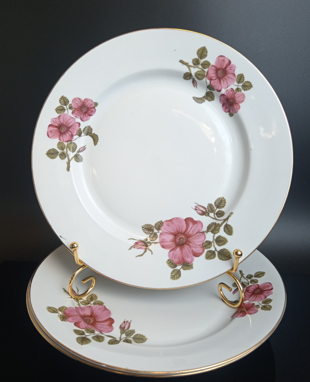 Тарелки фарфоровые 3 штуки "Гармония роз",23.5 см, "Wloclawek porcelana, позолота, Винтаж, Польша, времён СССР 1965-1975 гг