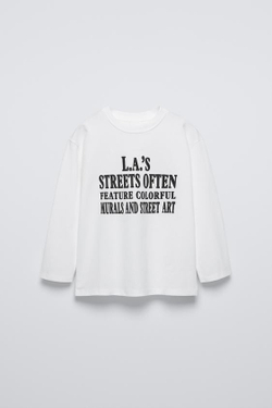 ZARA ФУТБОЛКА С НАДПИСЯМИ, БЕЛЫЙ