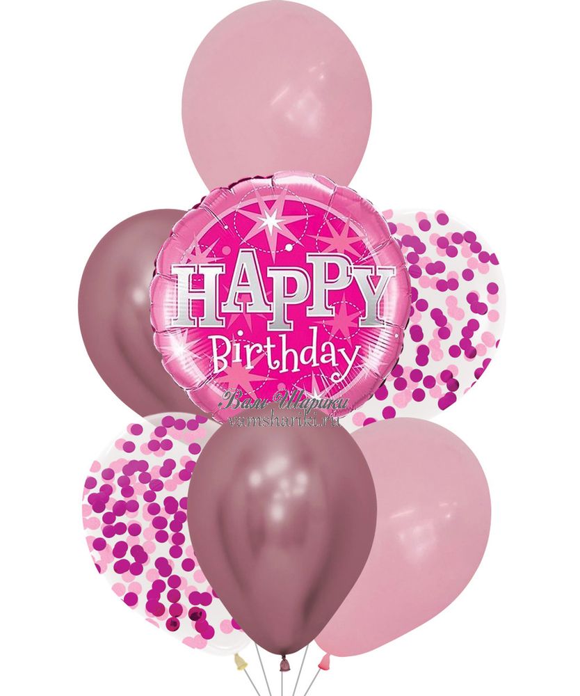 Ярко-розовые шарики с гелием на День Рождения