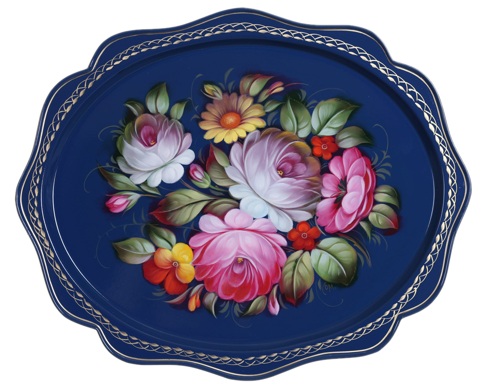 Жостовский поднос декоративный, размер 38х30 см (A15), металлический