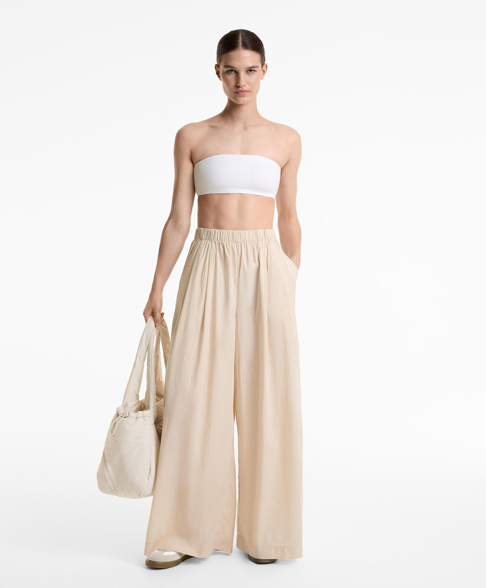 OYSHO Брюки широкие из 100% хлопкового поплина, светло-бежевый