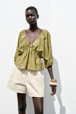 ZARA ЖАККАРДОВЫЙ ТОП, ХАКИ