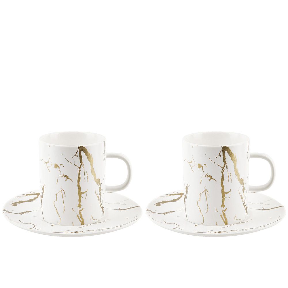 Набор: 2 чашки v=220 мл и 2 блюдца "Белый мрамор" (подарочная упаковка)