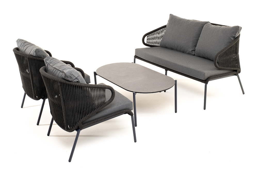 "Милан" лаунж-зона 4-местная плетеная из роупа (веревки), каркас алюминиевый темно-серый, роуп темно-серый