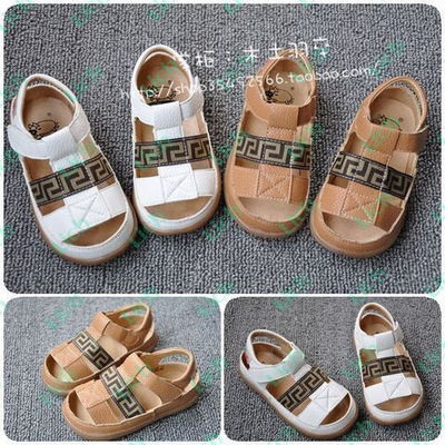 Сандалии однотонные на липучке с контрастной полосой с орнаментом